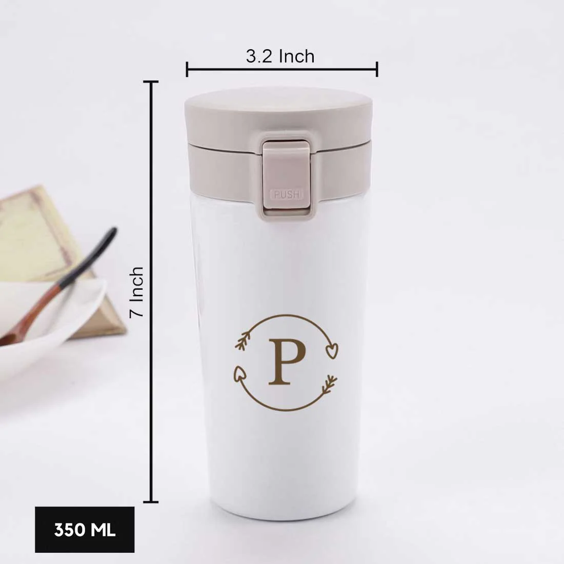 Personalized Travel Coffee Mug Insulated With Name Initials Monogram Engraved (380 ML) - Circle - Image 9