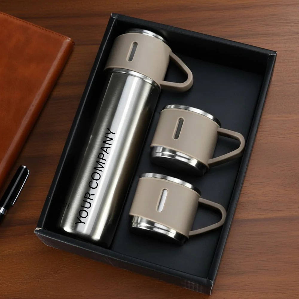 Personalized Travel Mug Thermos With 2 Cups Corporate Gift Set Box - Add Your Company Name - Image 26