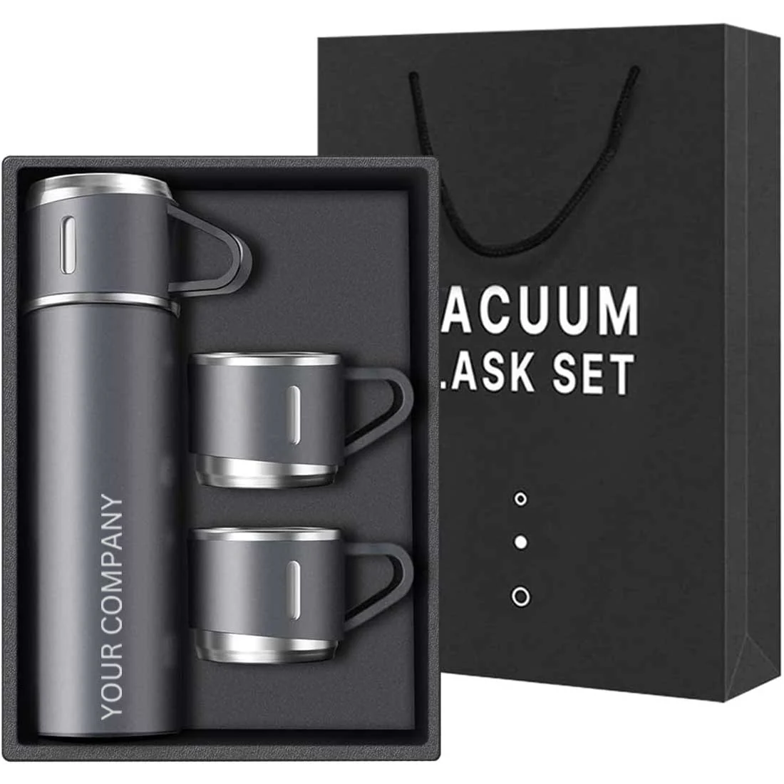 Personalized Travel Mug Thermos With 2 Cups Corporate Gift Set Box - Add Your Company Name - Image 3