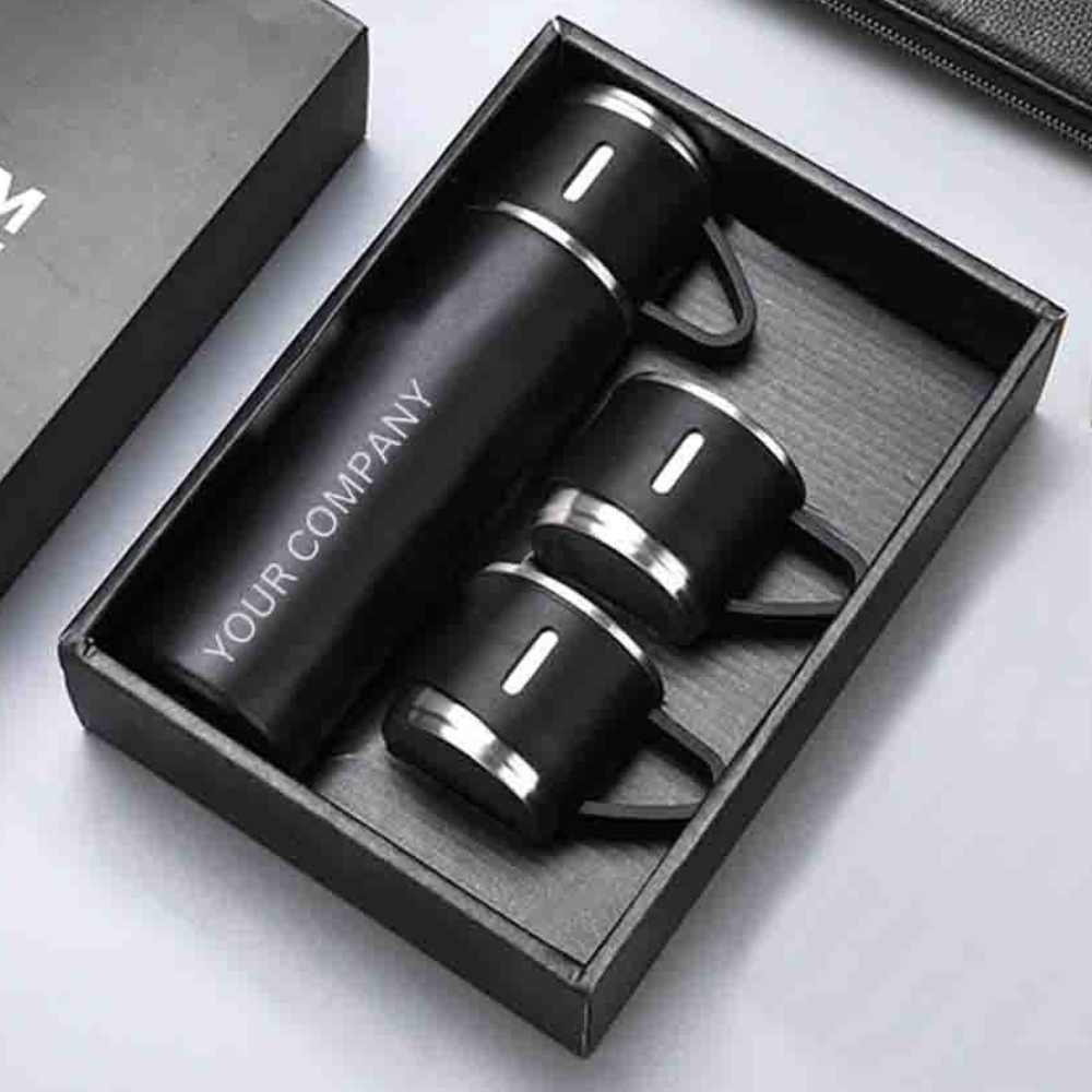 Personalized Travel Mug Thermos With 2 Cups Corporate Gift Set Box - Add Your Company Name - Image 30