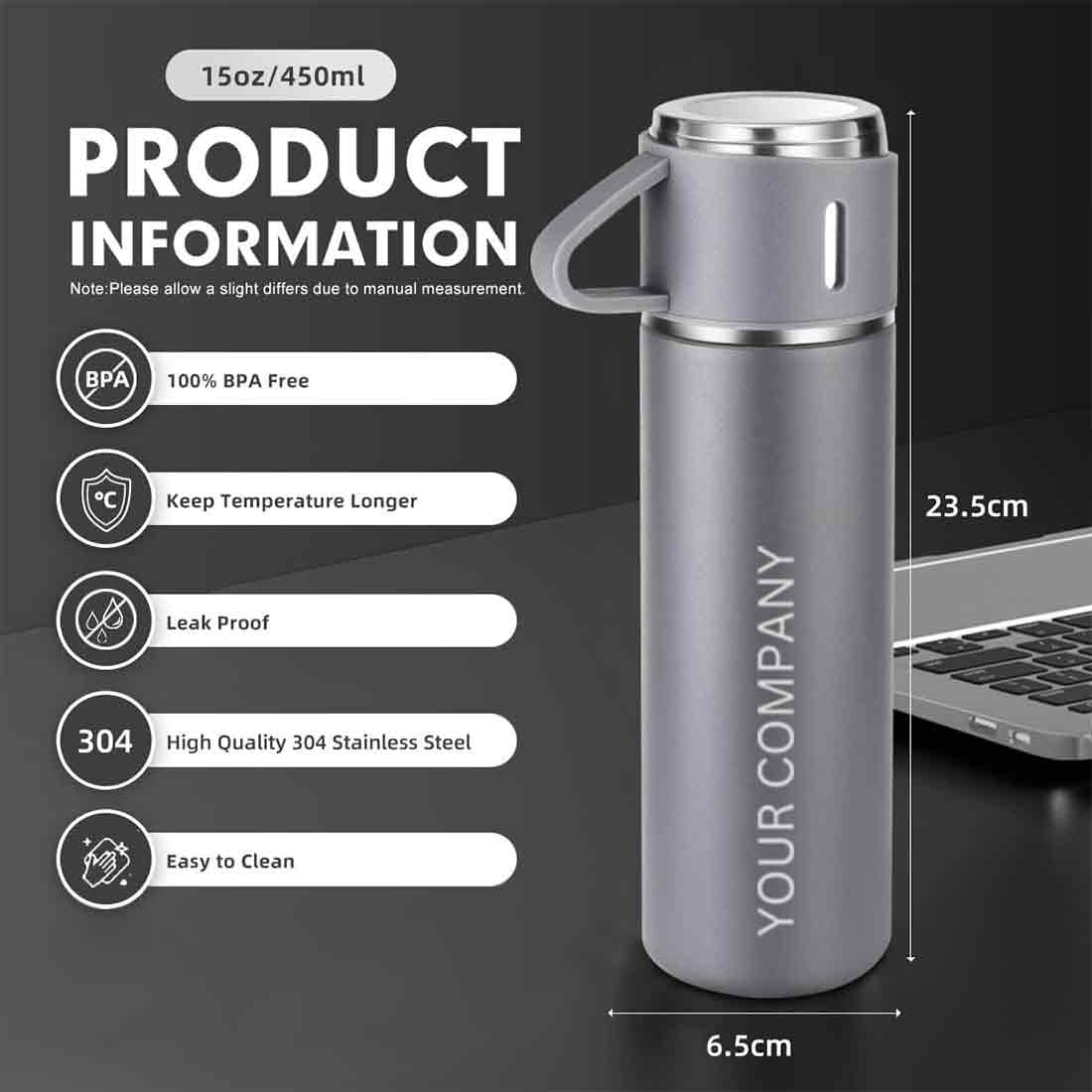 Personalized Travel Mug Thermos With 2 Cups Corporate Gift Set Box - Add Your Company Name - Image 5