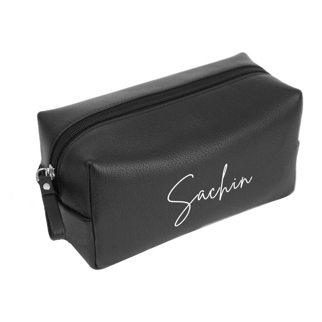 Traveling Pouch with Name - Black Leather Organizer Pouch - Image 4