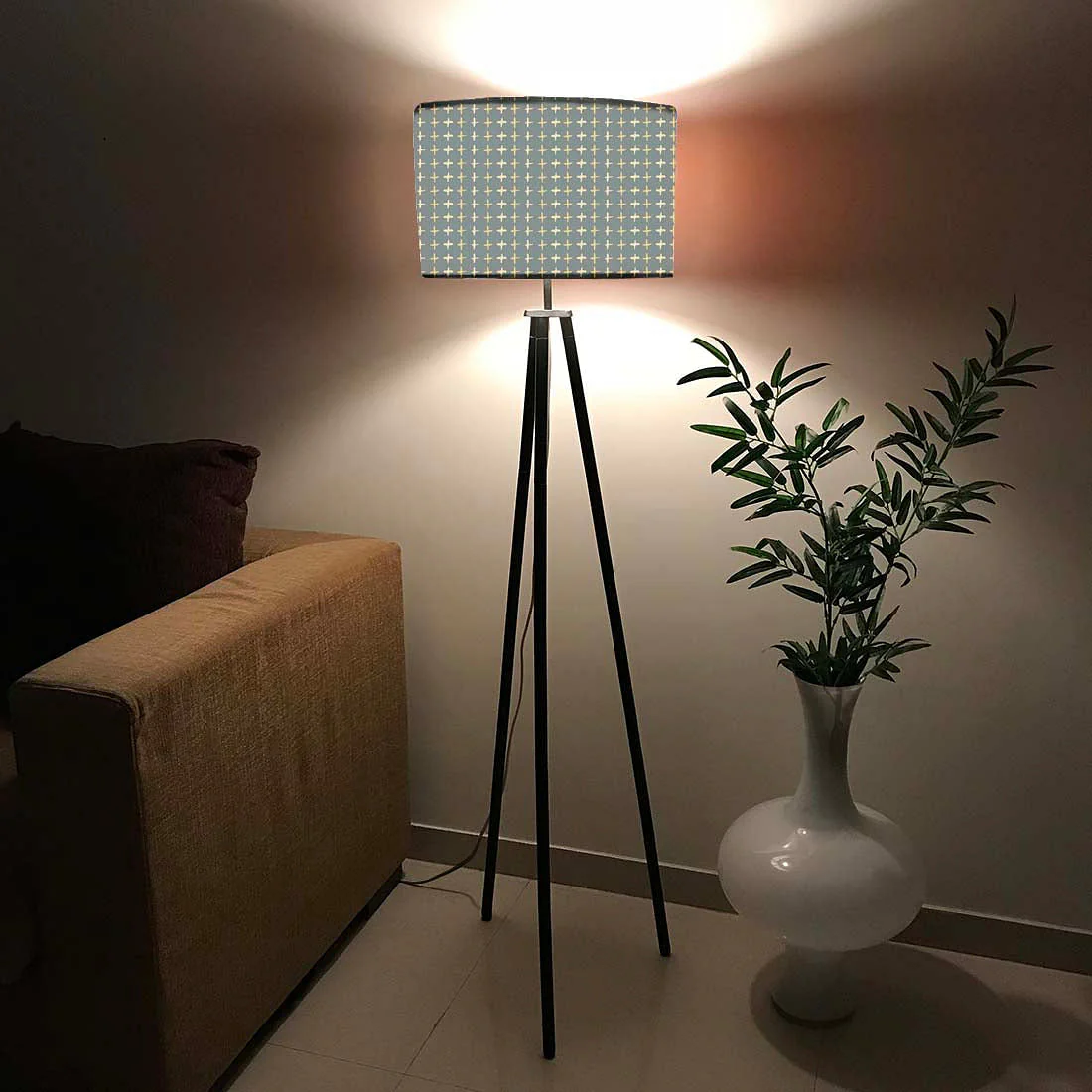 Tripod Floor Lamp Standing Light for Living Rooms -Brown Cross - Image 2