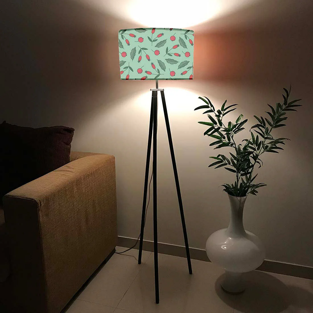 Tripod Floor Lamp Standing Light for Living Rooms -Berries and Leaves - Image 2