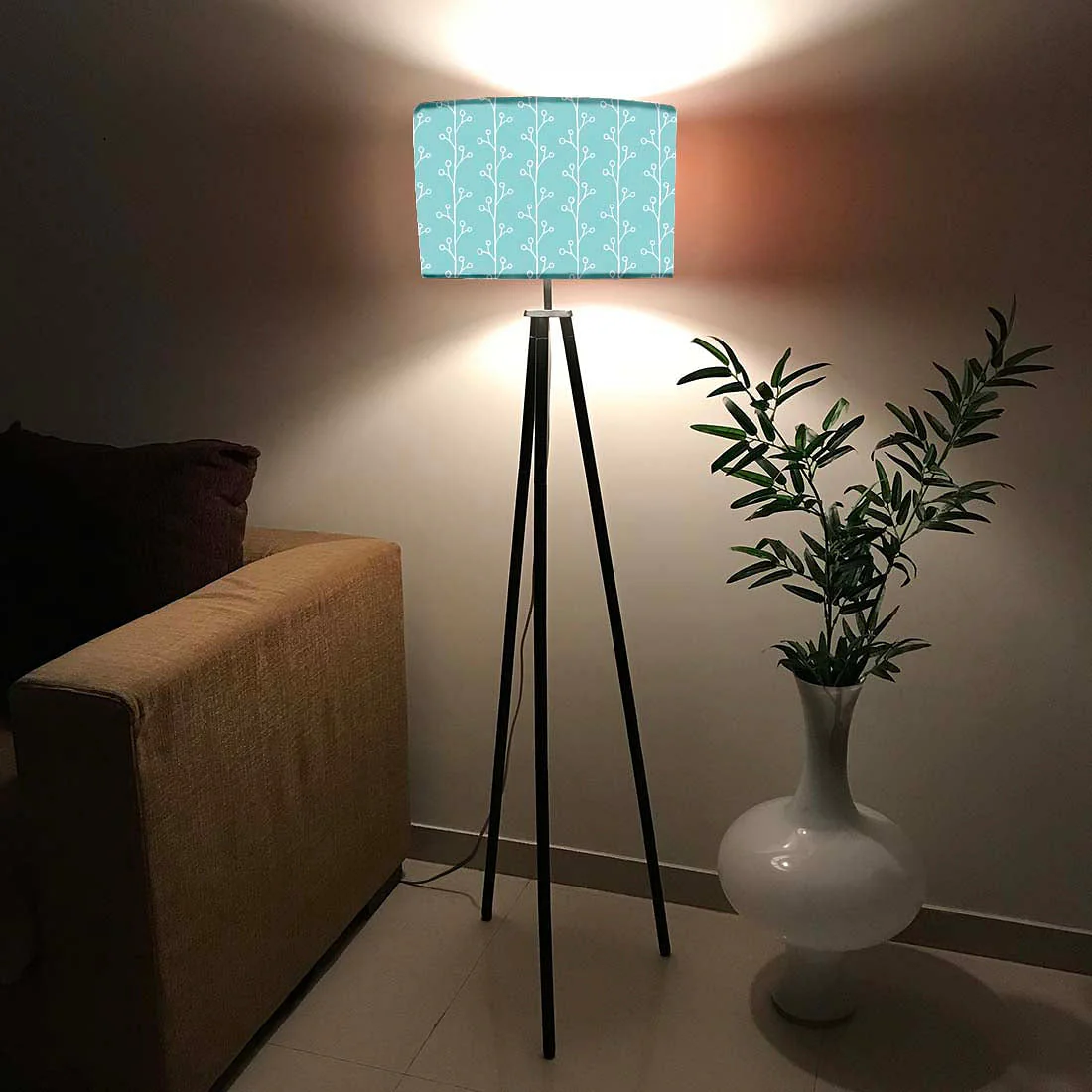 Tripod Floor Lamp Standing Light for Living Rooms -Blue White Branches - Image 2