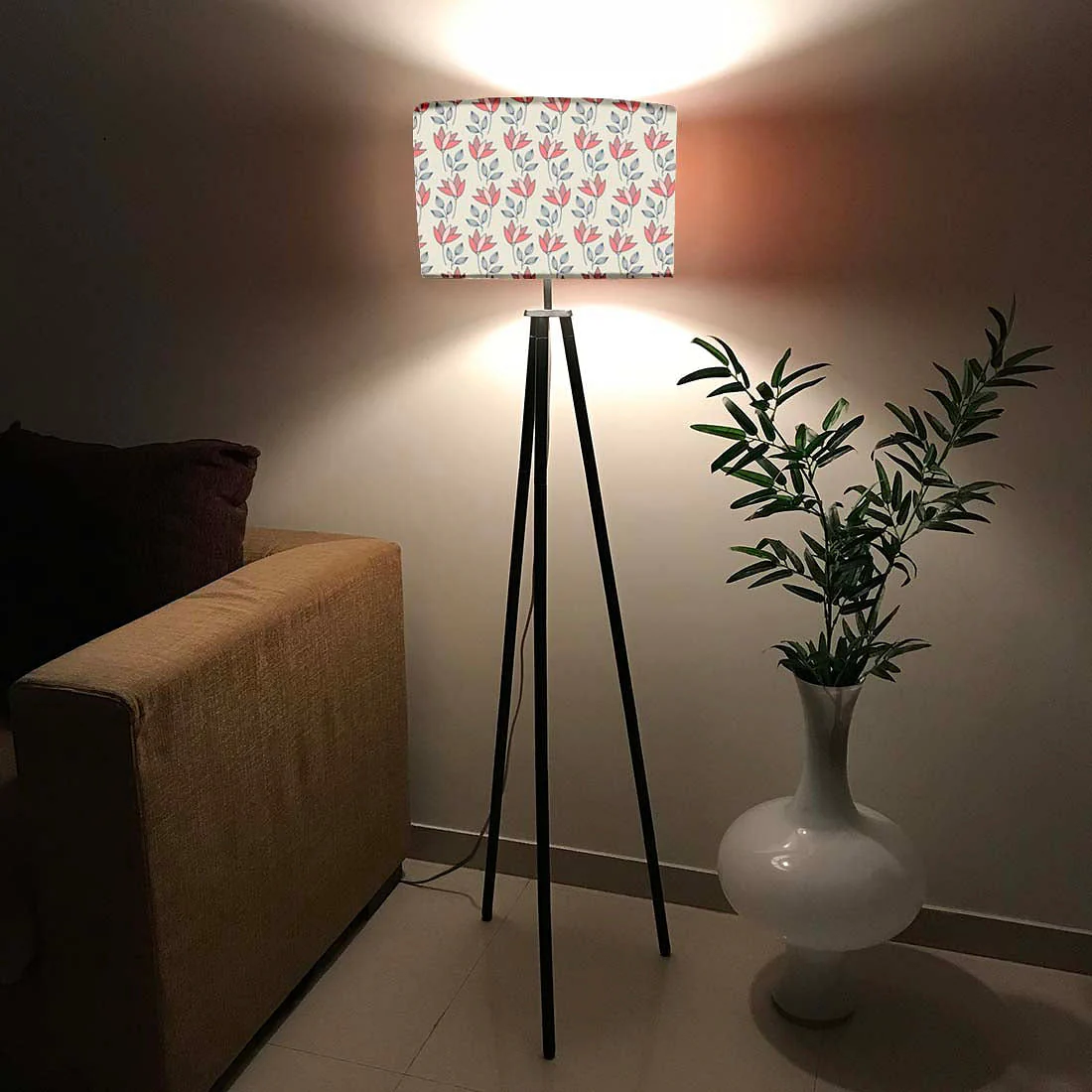 Tripod Standing Floor Lamp in Bedroom - Pink Floral - Image 2