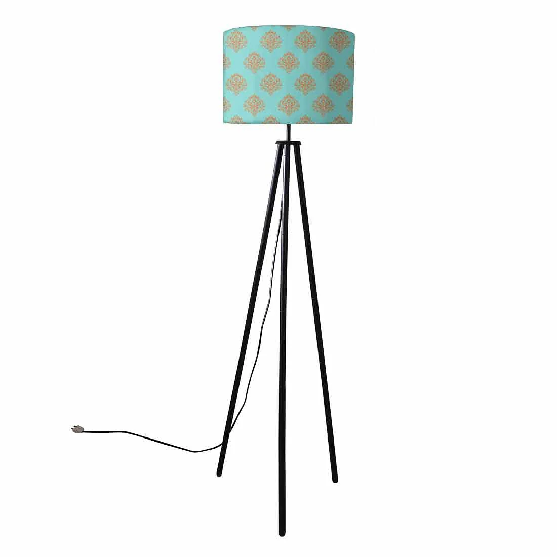 Tripod Floor Lamp Standing Light for Living Rooms -Blue Orange Damask - Image 3