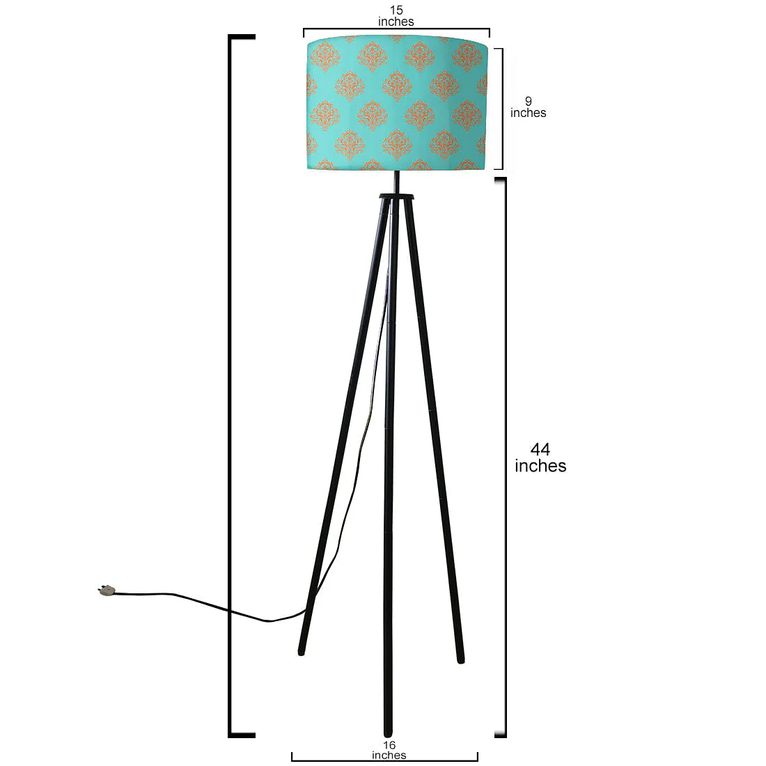 Tripod Floor Lamp Standing Light for Living Rooms -Blue Orange Damask - Image 5
