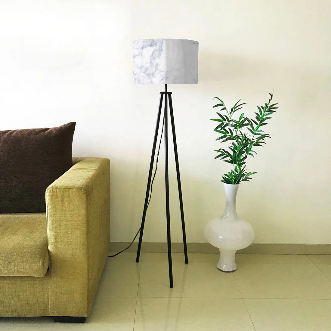 Tripod Floor Lamp Standing Light for Living Rooms -White Marble Effect - Image 4