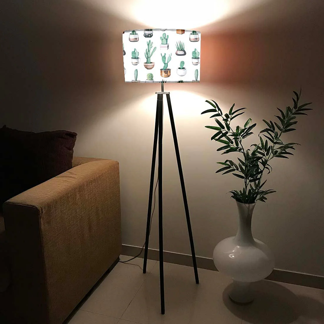 Tripod Floor Lamp Standing Light for Living Rooms -Pots Cactus - Image 2