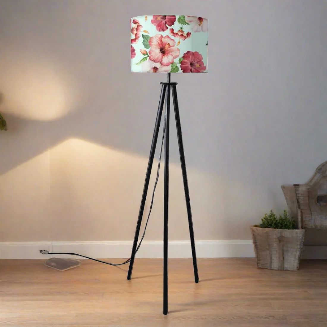 Floral Metal Tripod Standing Best Floor Lamps - Vintage - Image 2