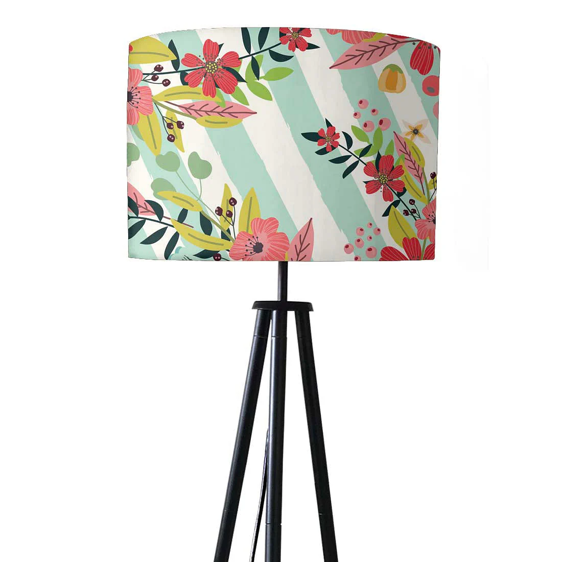 Metal Tripod Lamp Stand for Bedroom - Stripes Floral - Image 2