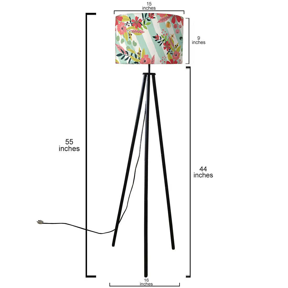 Metal Tripod Lamp Stand for Bedroom - Stripes Floral - Image 5
