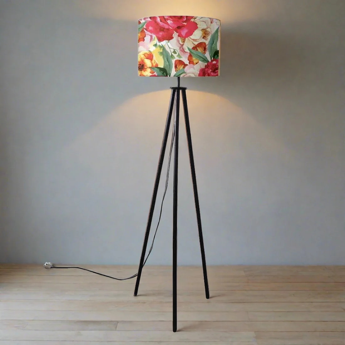 Tripod Standing Floor Lamp for Bedroom - Floral