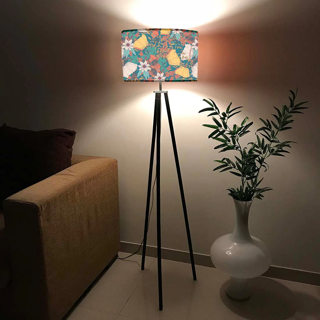 Tripod Standing End Table Floor Lamp - Autumn Leaves - Image 3