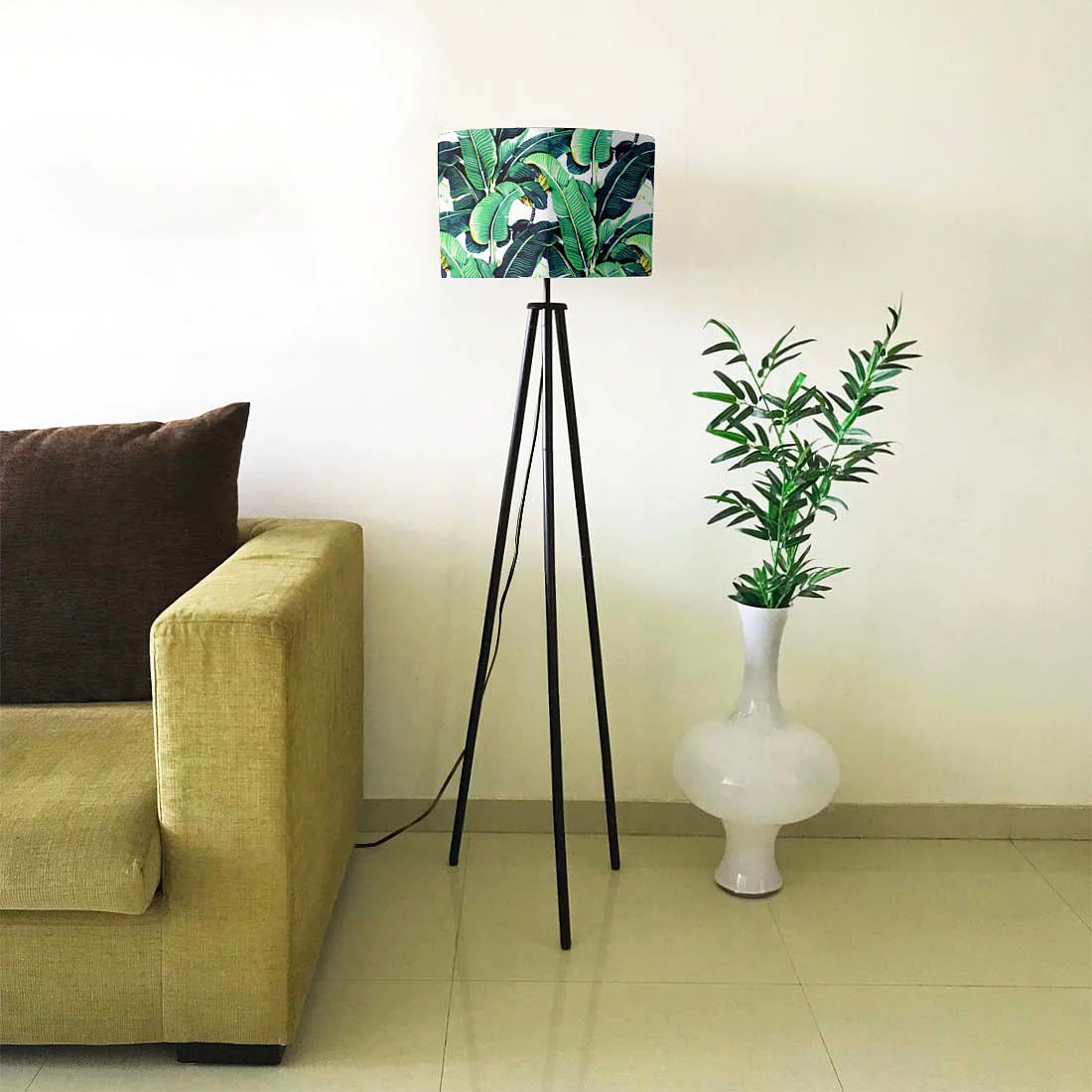 Tripod Standing Floor Lamp for Bedroom - Green Leaves - Image 4