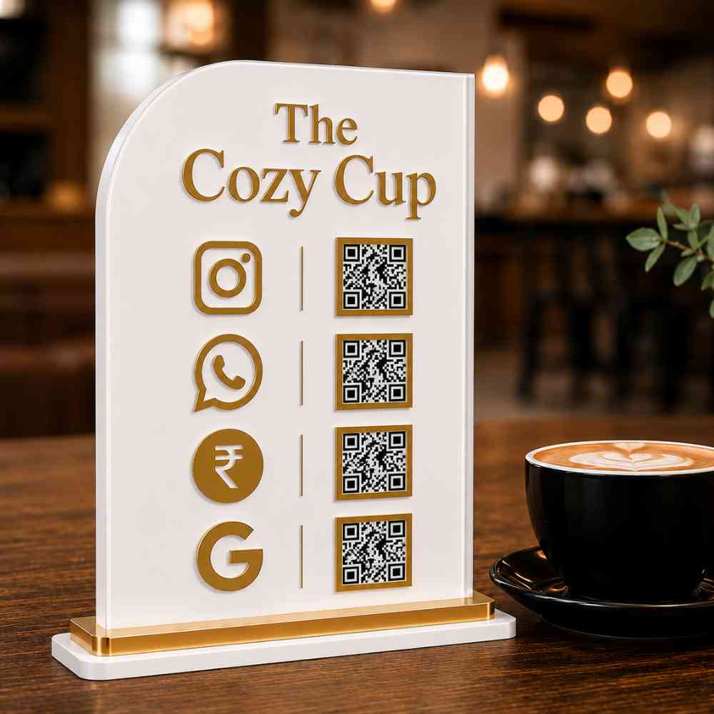 UPI QR code stand for Cafes | Customized Social Media QR Code Sign - Image 2