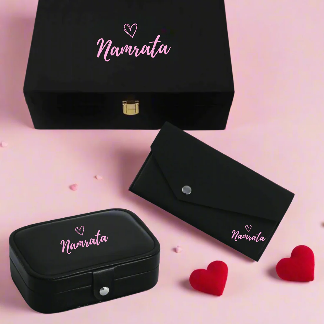 Valentines day Presents for Her-Personalized Gift Box with Custom Ladies Clutch and Jewellery box