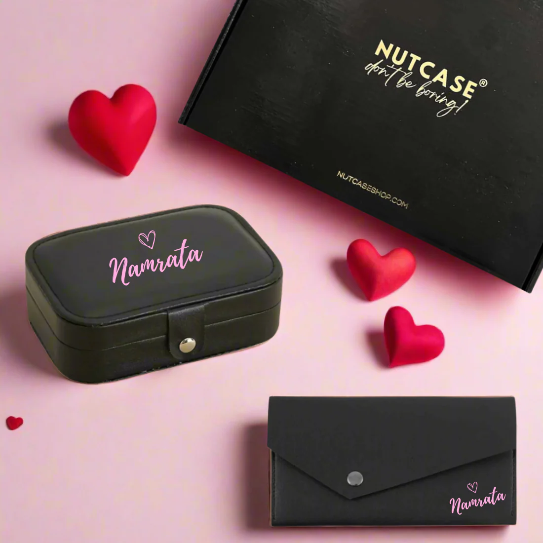 Valentines day Presents for Her-Personalized Gift Box with Custom Ladies Clutch and Jewellery box - Image 2