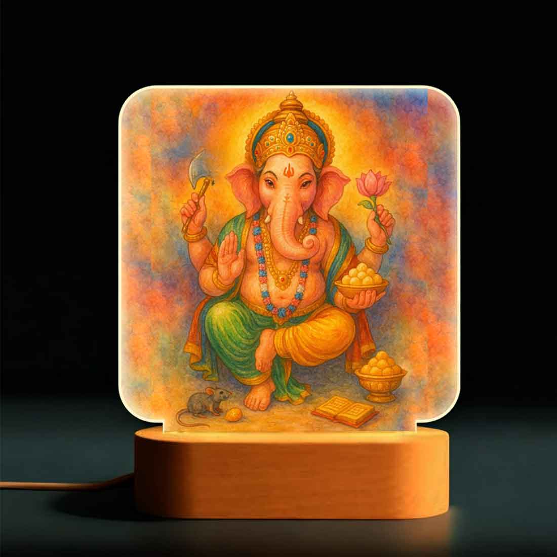 Vinayagar LED Light with Soft Warm Glow & Wooden Base - Image 2