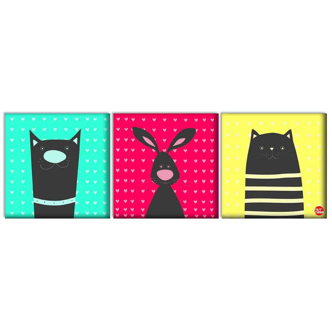 Wall Art Decor Hanging Panels Set Of 3 -Cute Pink Rabbit - Image 2