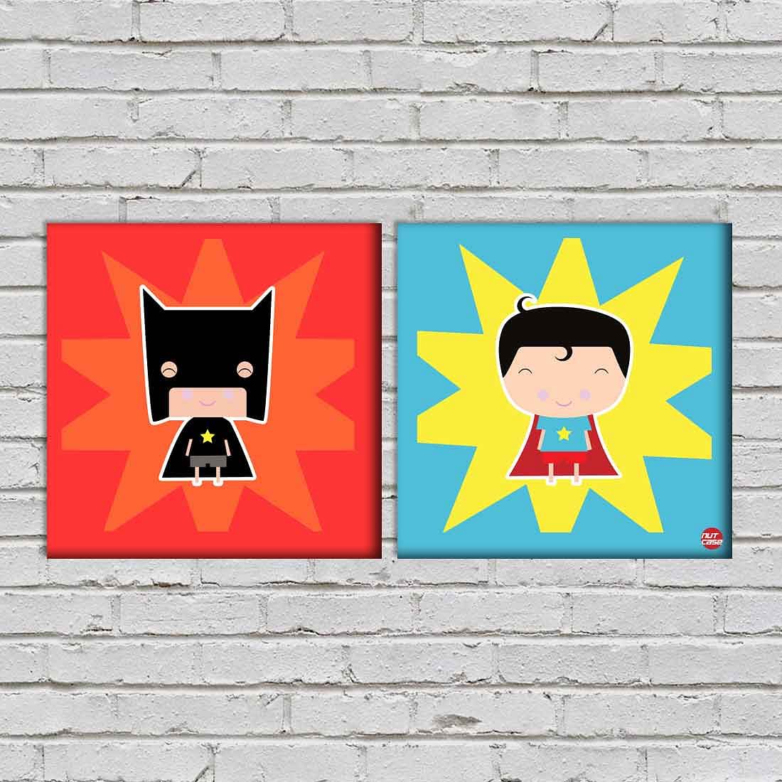 Wall Art Decor Panels Set Of 2 - Cute Superboy
