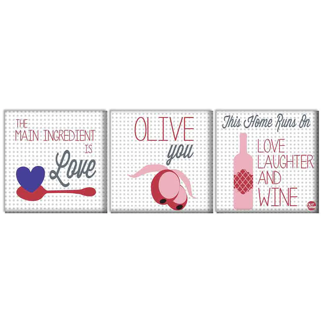 Wall Art Decor Hanging Panels Set Of 3 -Love Laughter And Wine - Image 2