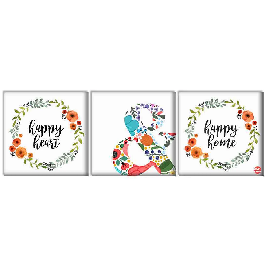 Wall Art Decor Hanging Panels Set Of 3 -Happy Heart & Happy Home White - Image 2