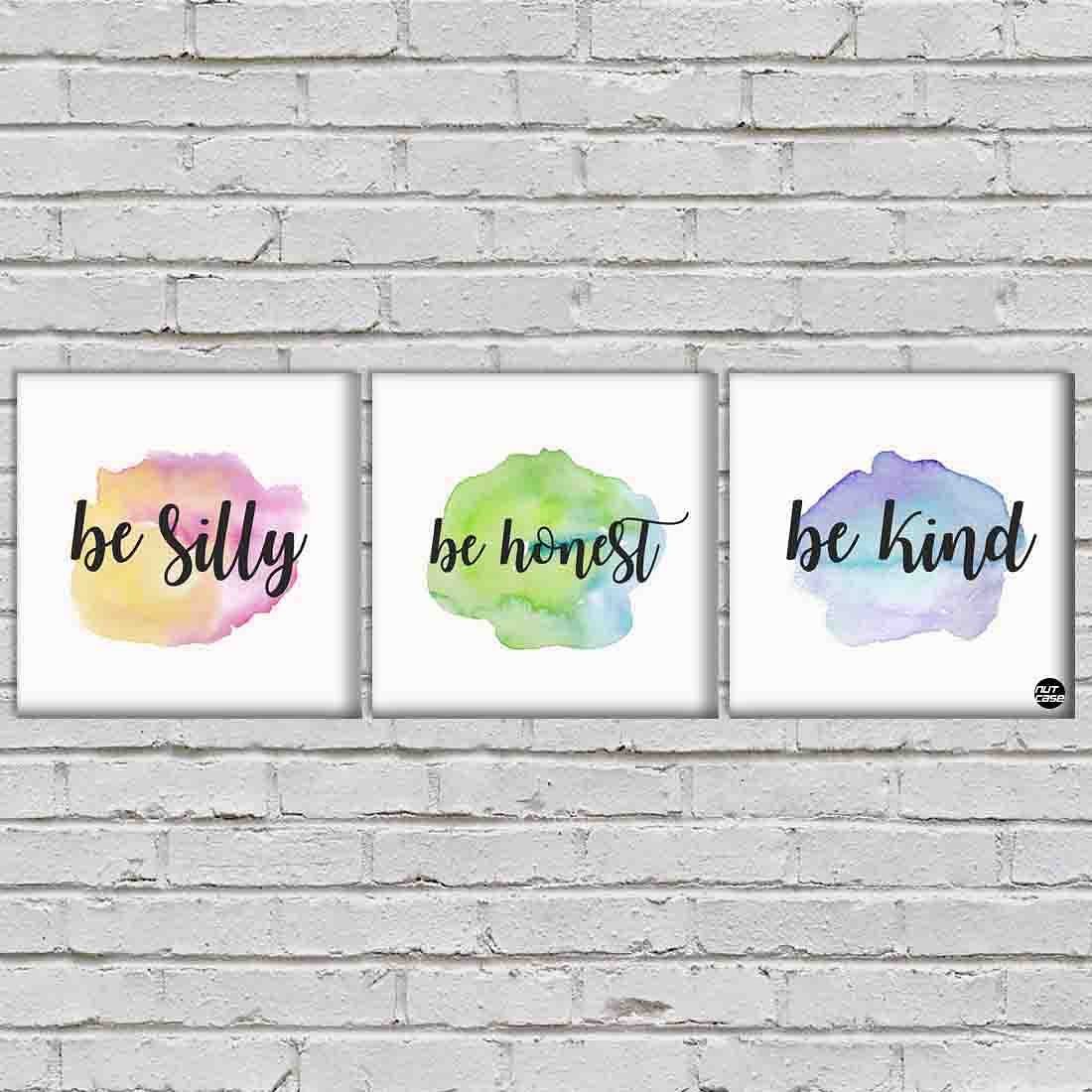 Wall Art Decor Hanging Panels Set Of 3 -Be Silly Be Honest Be Kind