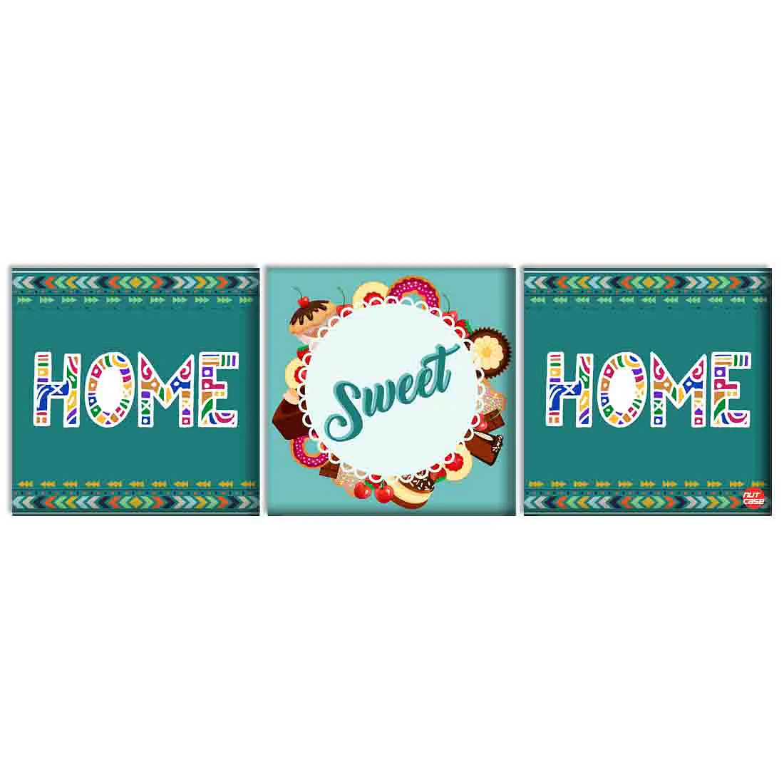Wall Art Decor Hanging Panels Set Of 3 -Home Sweet Home Blue - Image 2