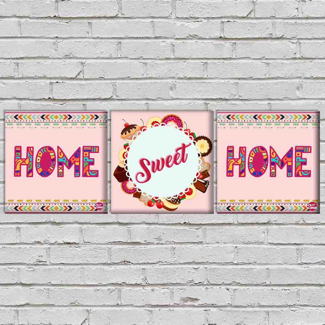 Wall Art Decor Hanging Panels Set Of 3 -Home Sweet Home Pink
