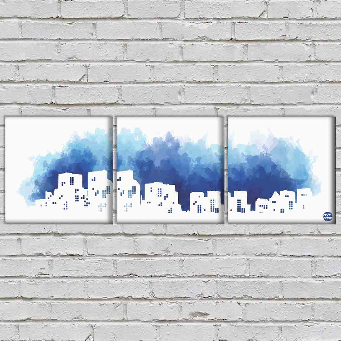 Wall Art Decor Hanging Panels Set Of 3 -Blue Colored Frames