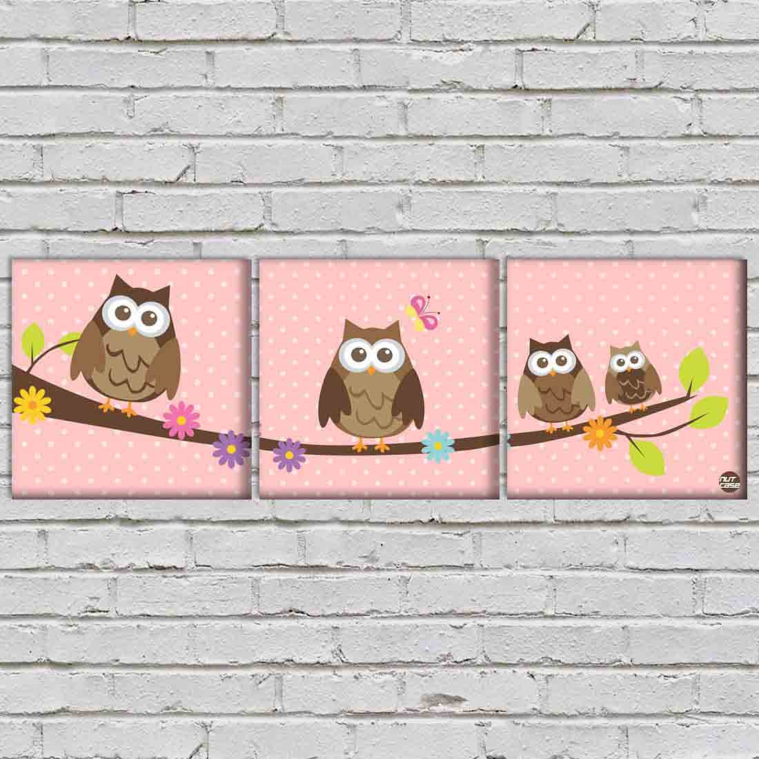 Wall Art Decor Hanging Panels Set Of 3 -Cute Owls