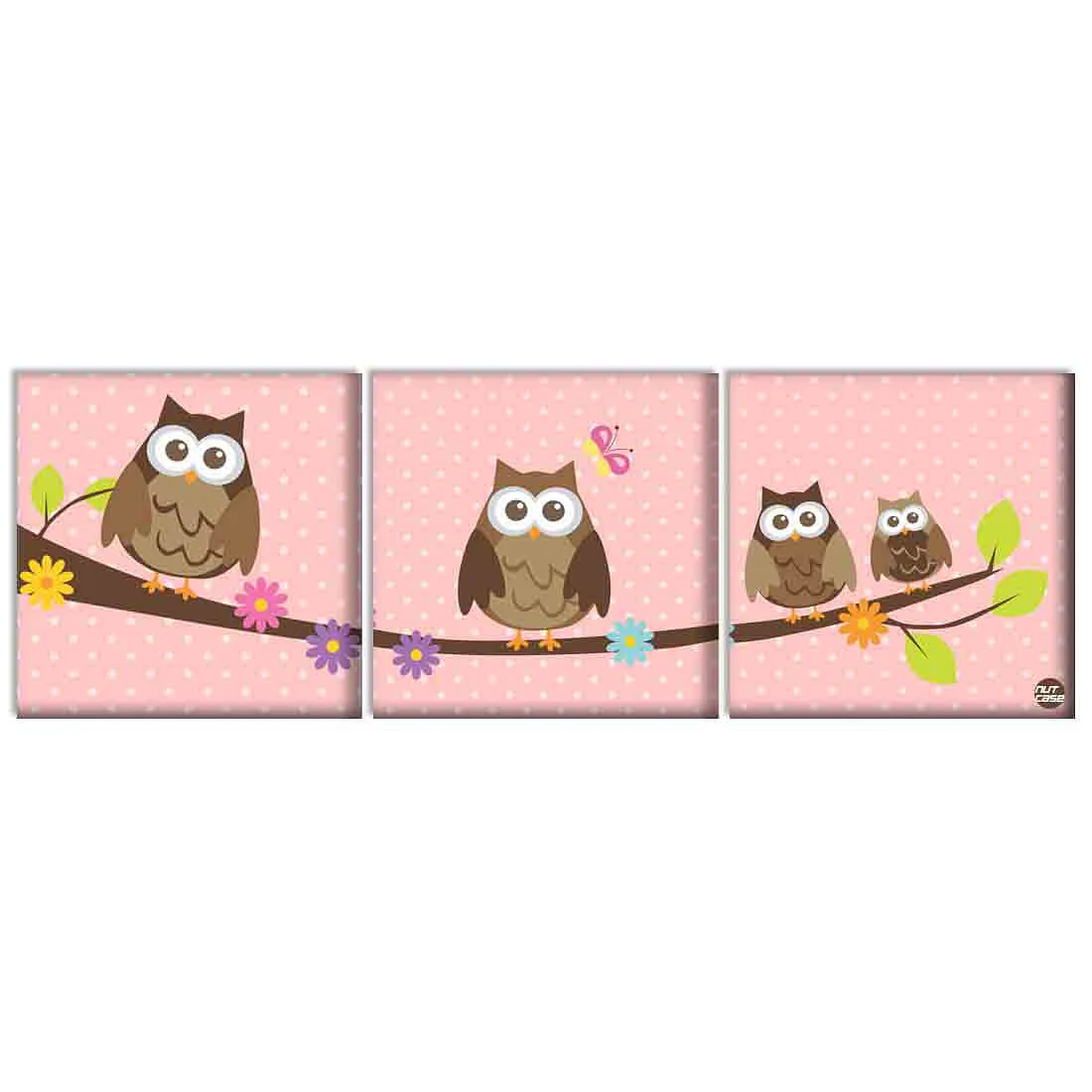 Wall Art Decor Hanging Panels Set Of 3 -Cute Owls - Image 2