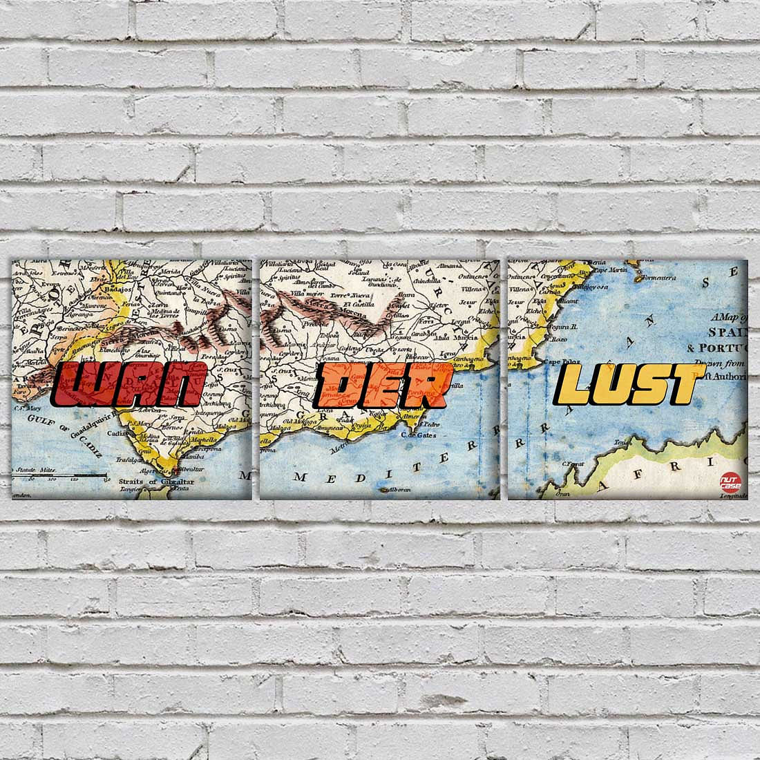 Wall Art Decor Hanging Panels Set Of 3 -Wanderlust Map Design - Image 2