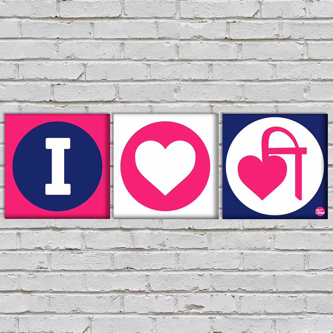 Wall Art Decor Hanging Panels Set Of 3 -I Love Pink
