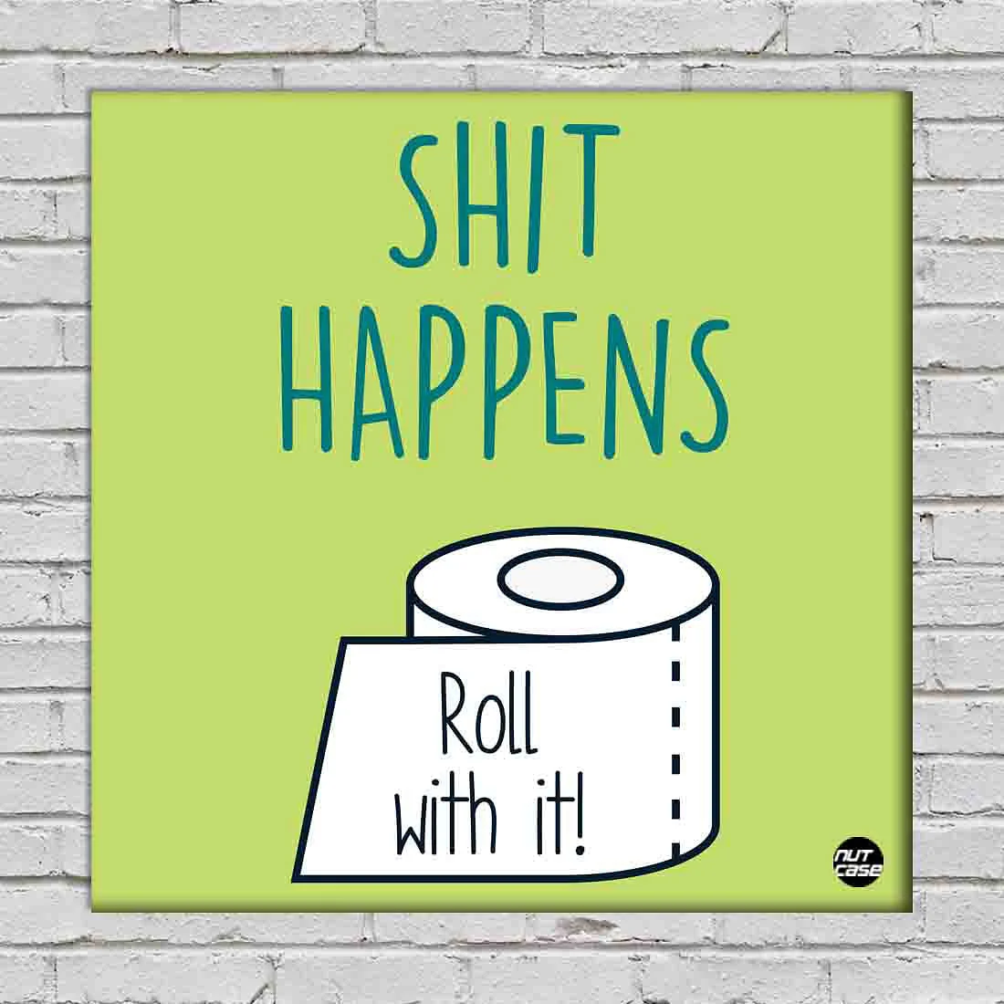 Wall Art Decor Panel For Home - Shit Happens Green