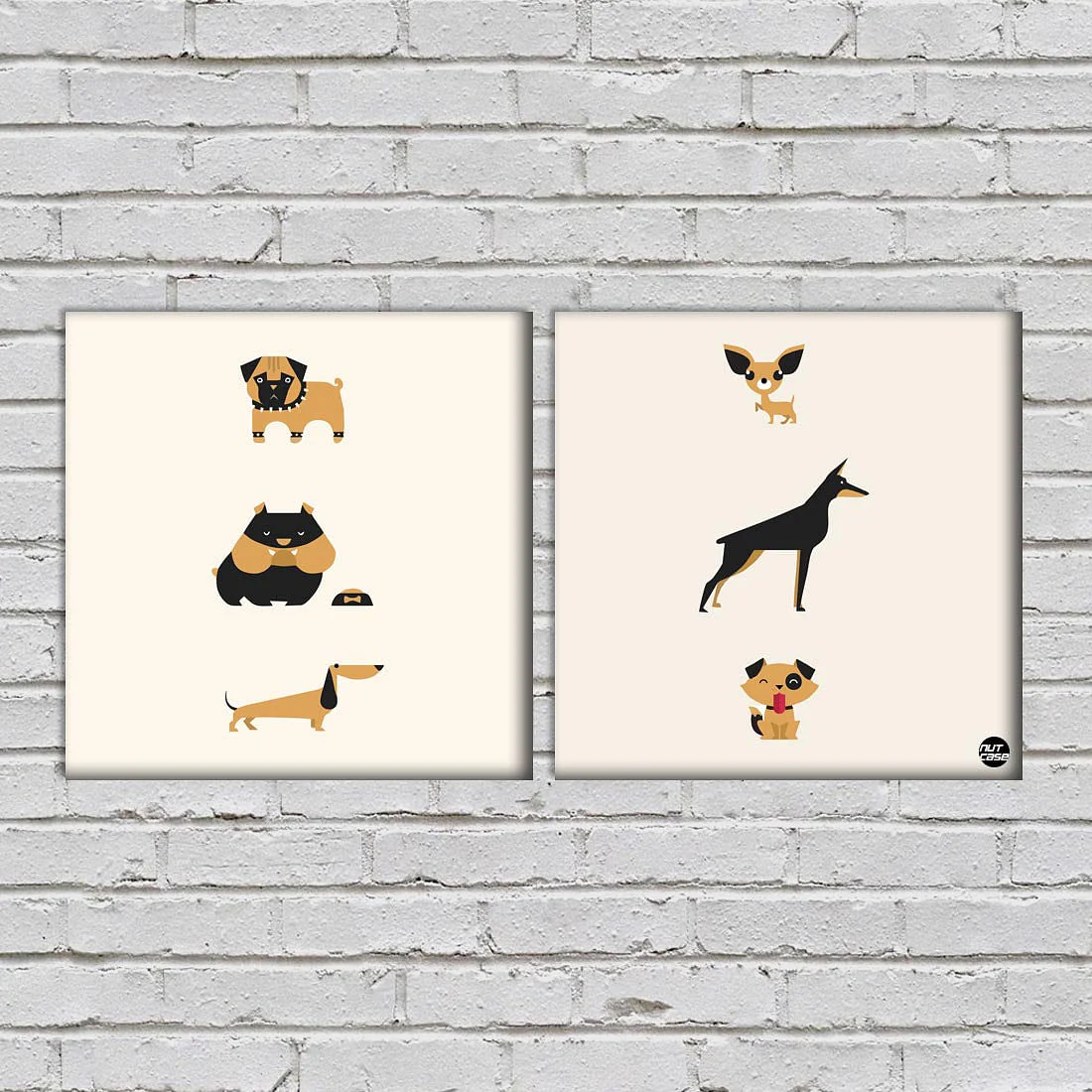 Wall Art Decor Panels Set Of 2 - Small Dogs