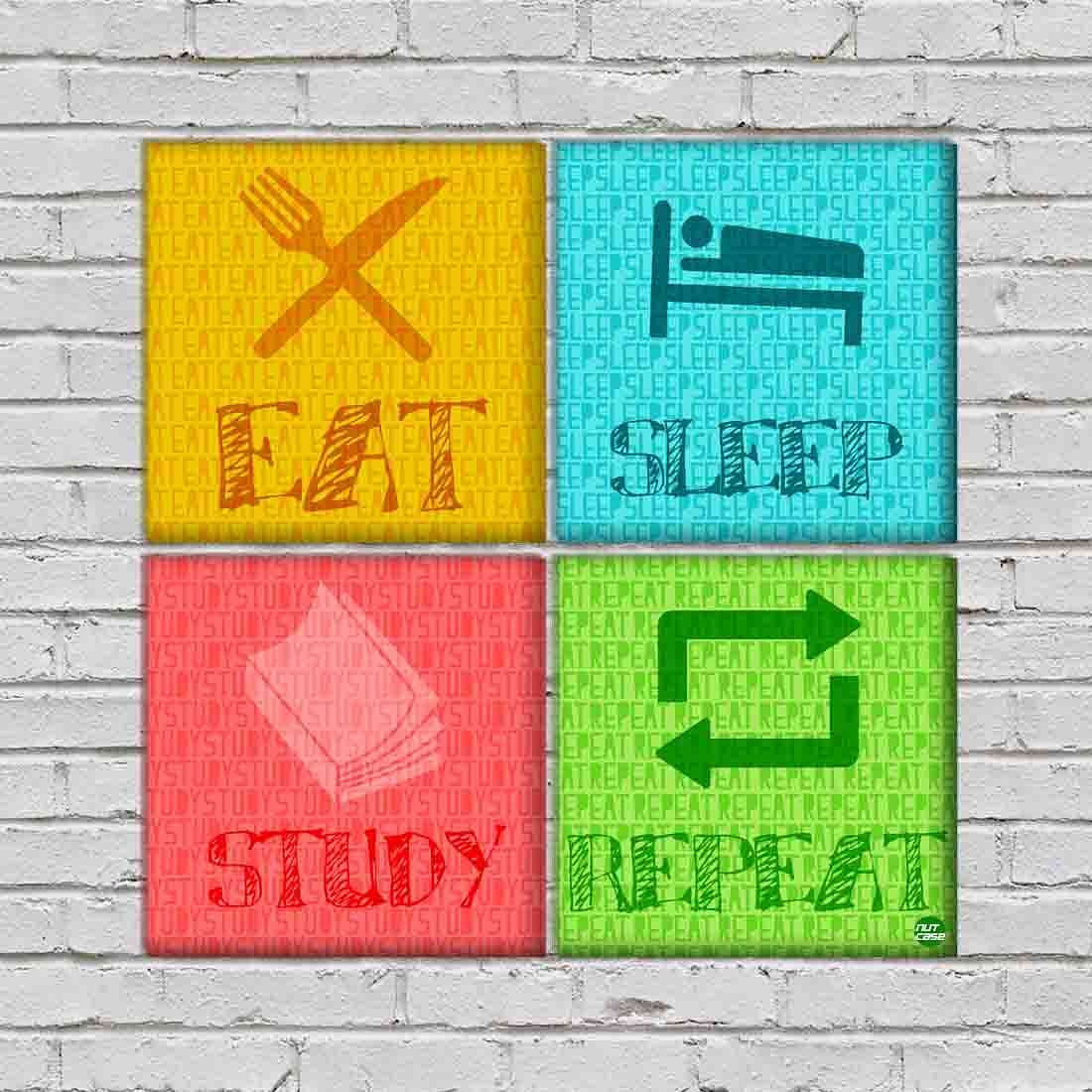 Wall Art Decor For Home Set Of 4 -Eat Sleep Study Repeat - Image 2