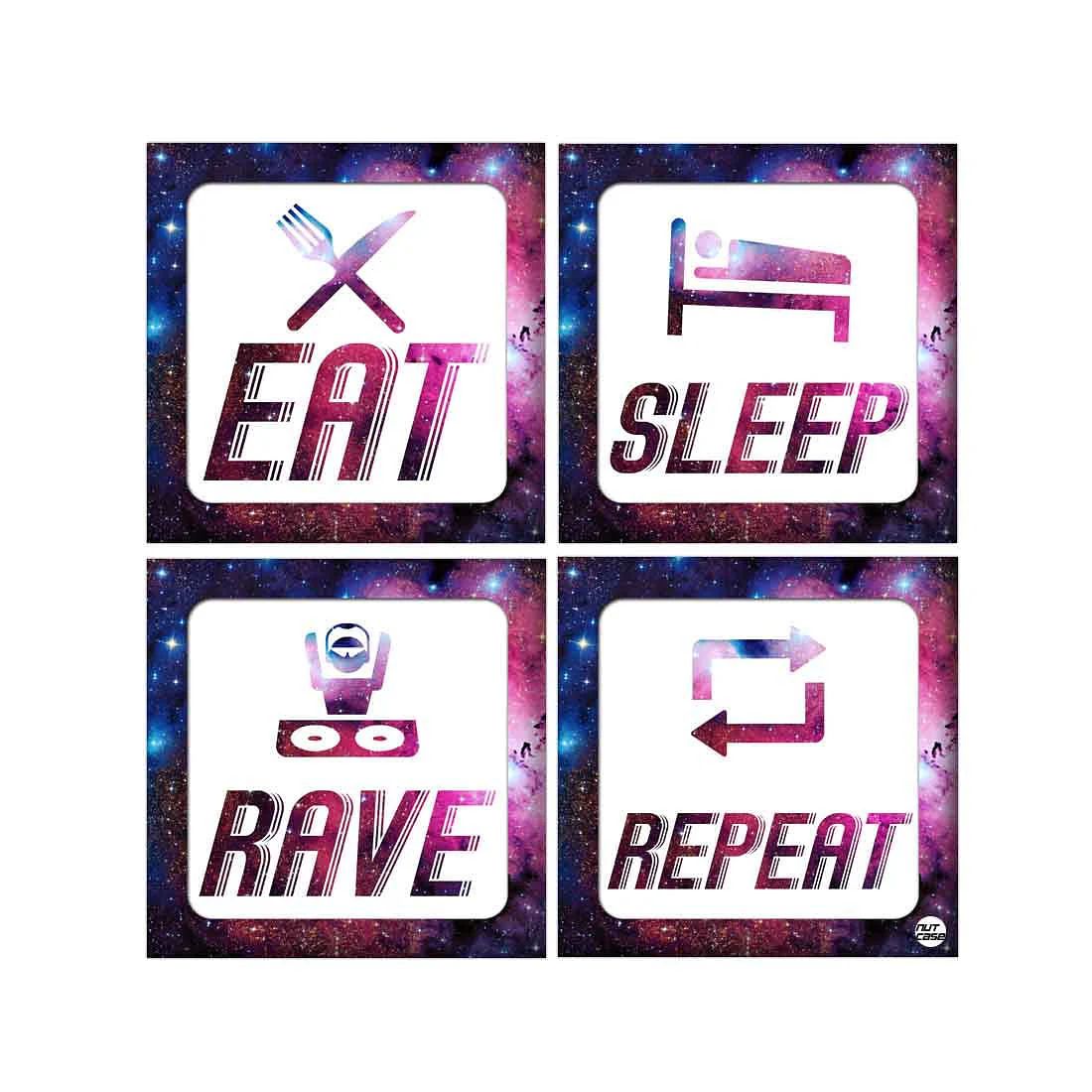 Wall Art Decor For Home Set Of 4 -Eat Sleep Rave Repeat Sign - Image 2