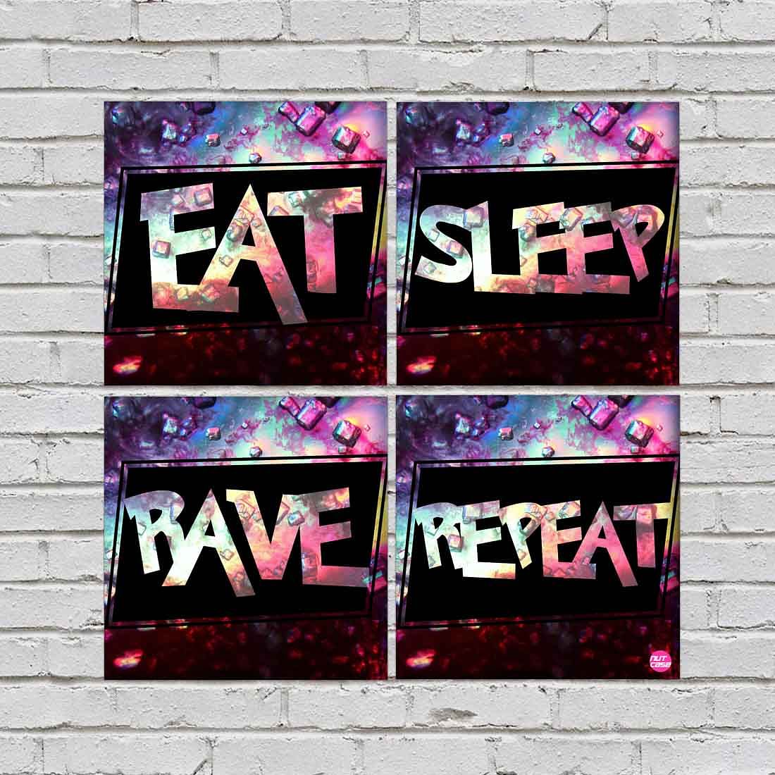 Wall Art Decor For Home Set Of 4 -Eat Sleep Rave Repeat - Image 2