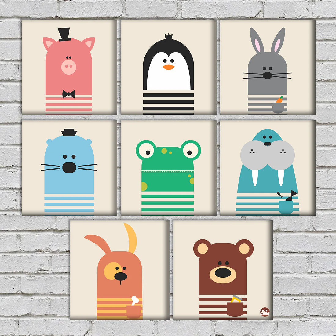 Wall Art Decor Panels For Kids Room - Set Of 8 - Baby Animals - Image 2