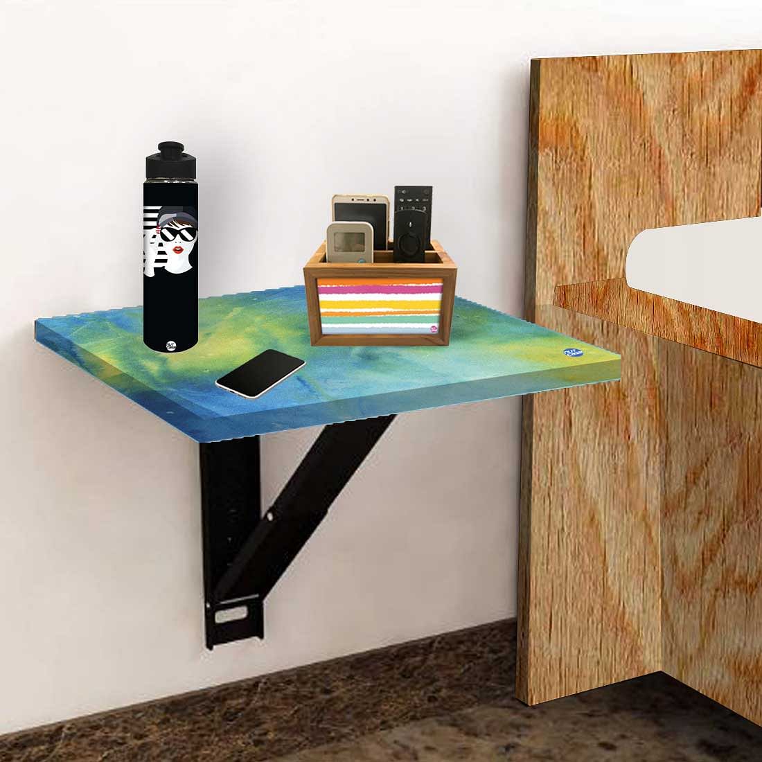 Small Bedside Table Floating - Arctic Space Dark Blue Green Watercolor - Image 5