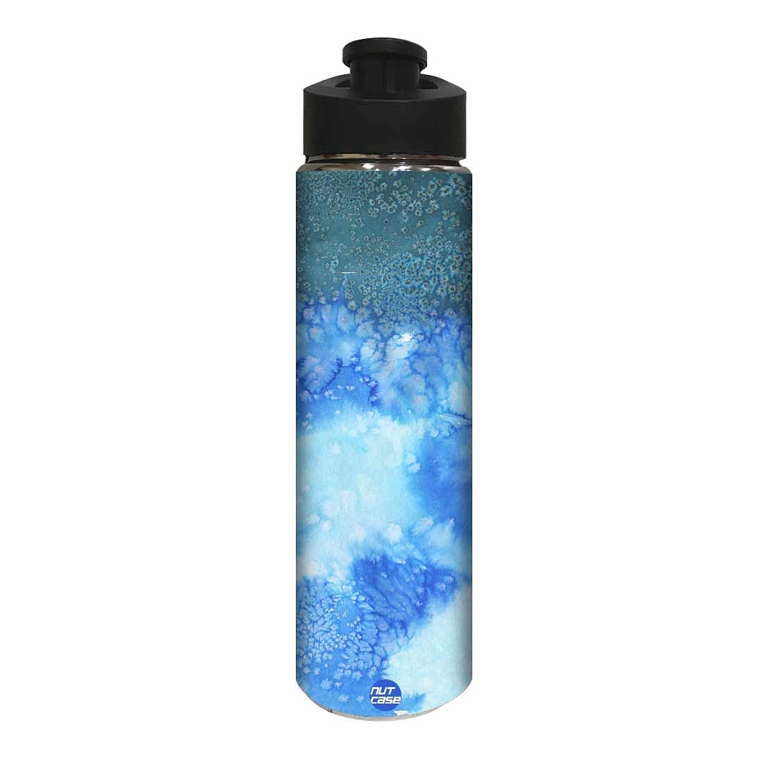 Stainless Steel Water Bottle - Arctic Space Blue and Green Watercolor