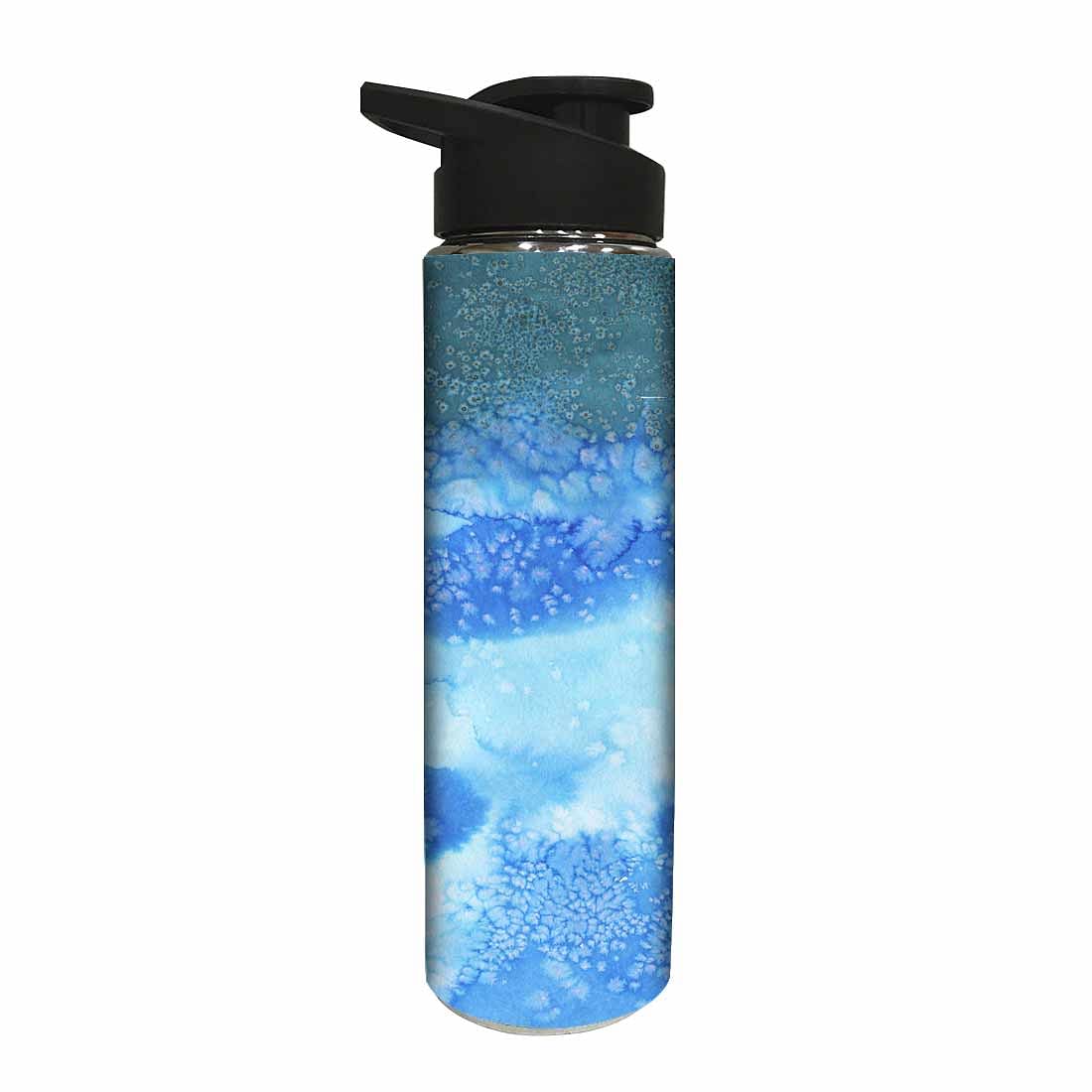 Stainless Steel Water Bottle - Arctic Space Blue and Green Watercolor - Image 2