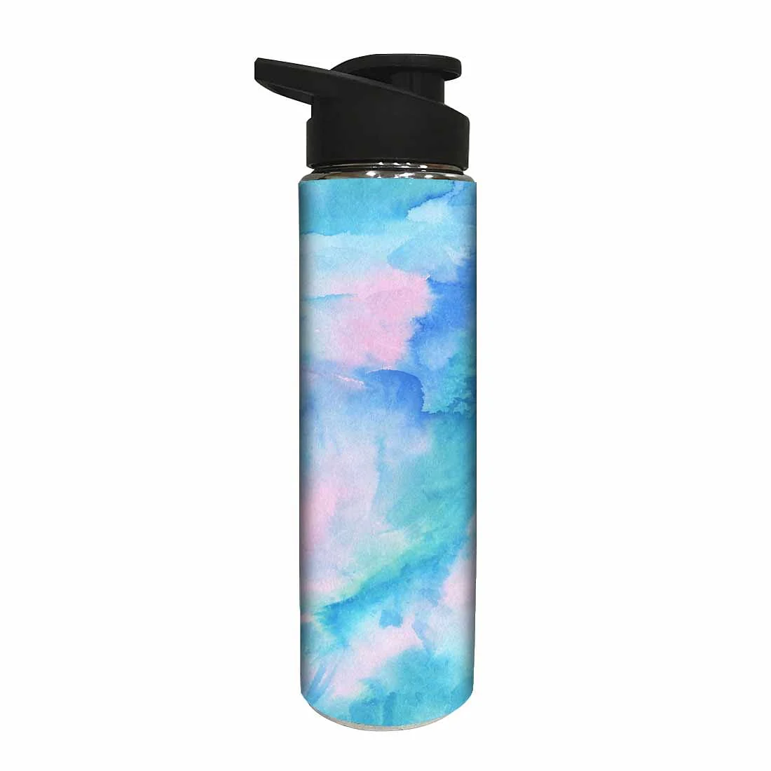 Designer Stainless Steel Sipper Bottle - Arctic Space Sky Blue and Green Watercolor - Image 2