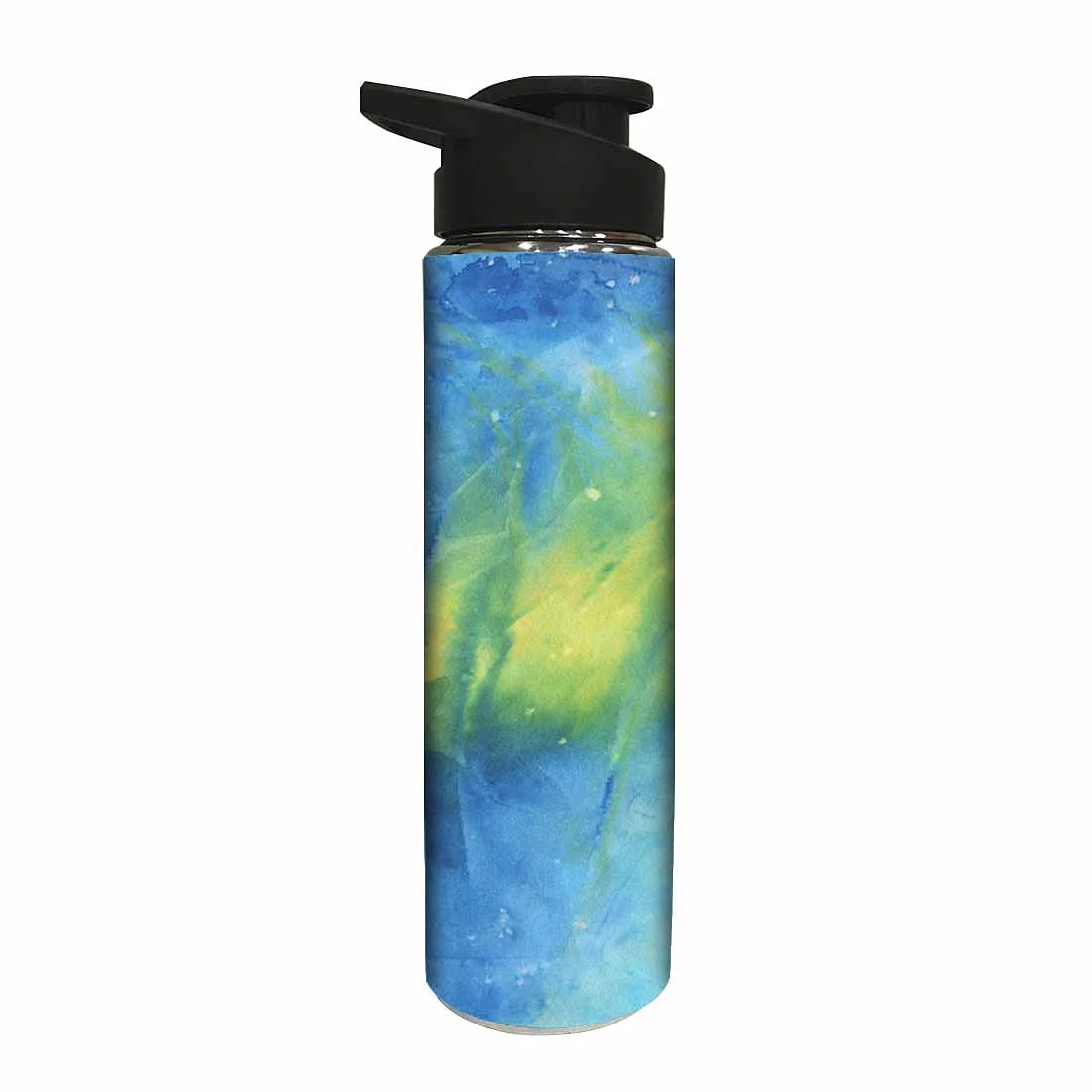 Stainless Steel Sipper Bottle - Arctic Space Dark Blue and Green Watercolor - Image 2