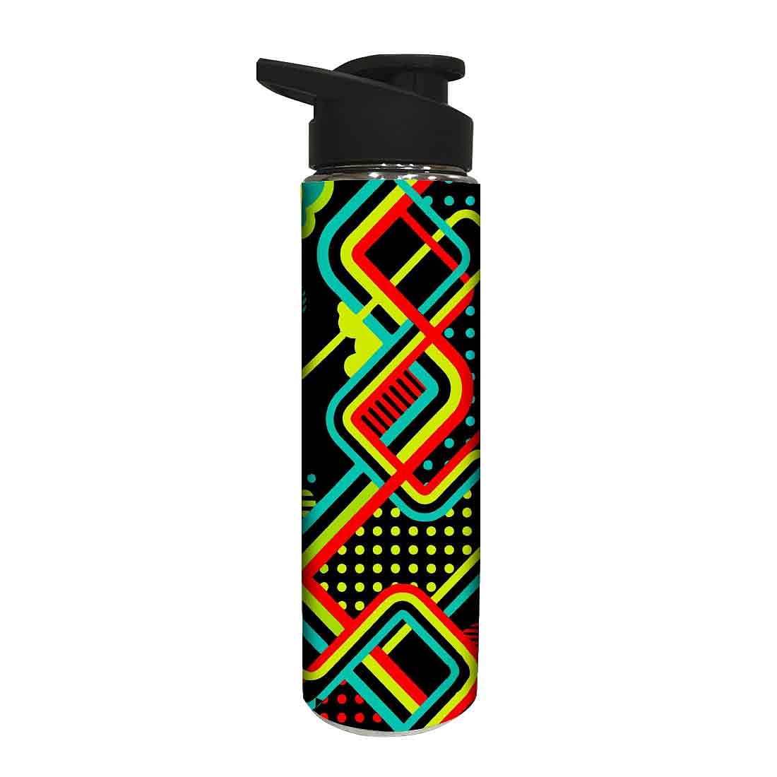 Designer Stainless Steel Water Bottle - Yellow and Red Lines - Image 2
