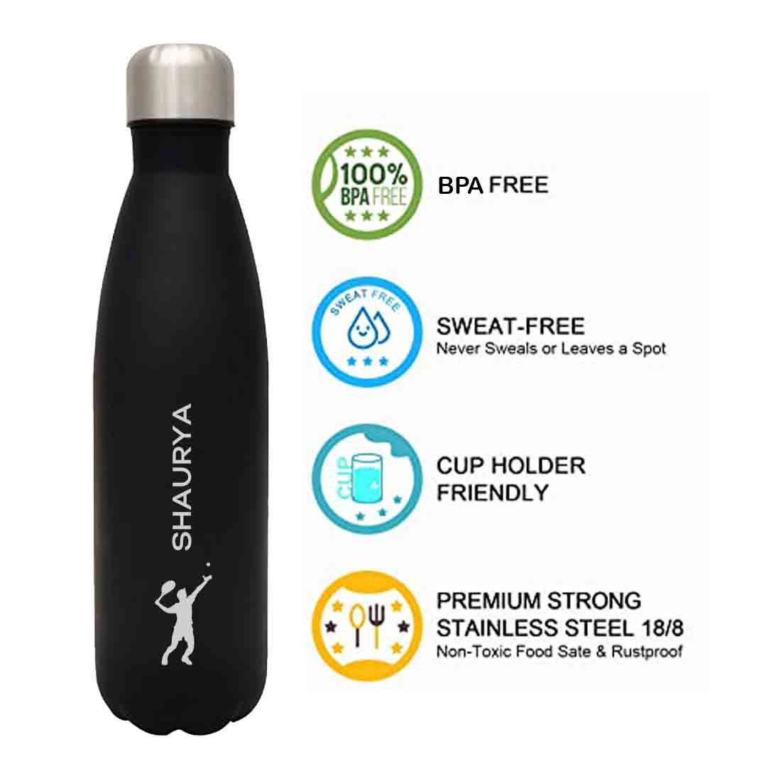 Customized Water Bottles With Name Stainless Steel Hot & Cold Cola Flask - 500ml -Tennis - Image 10