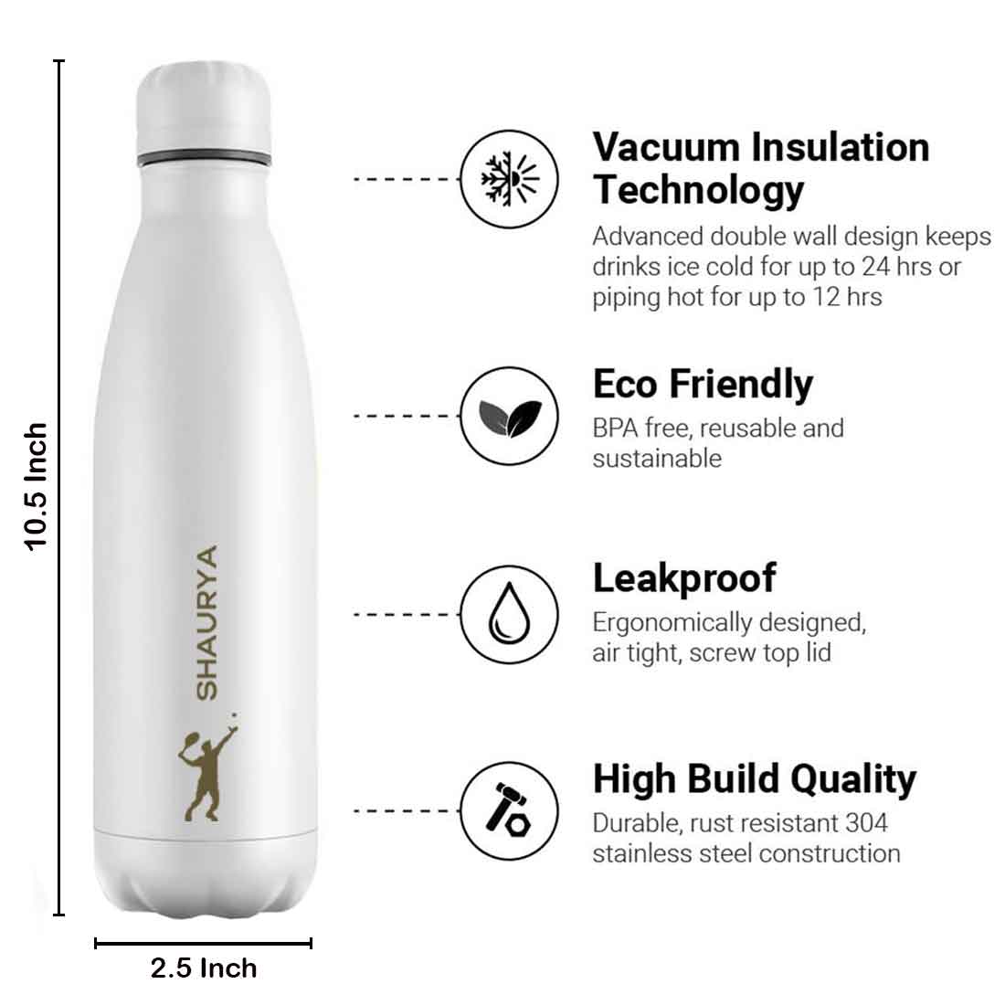 Customized Water Bottles With Name Stainless Steel Hot & Cold Cola Flask - 500ml -Tennis - Image 6